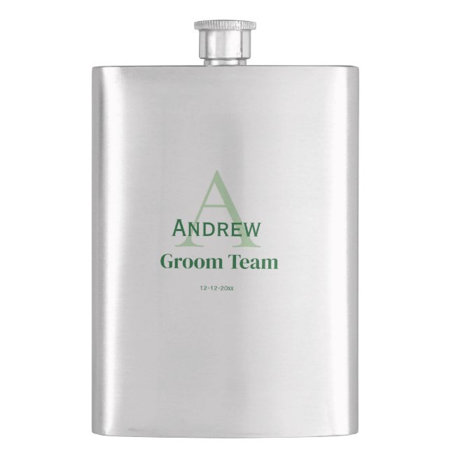 personalized simple monogram groom team groomsmen  flask (Front)