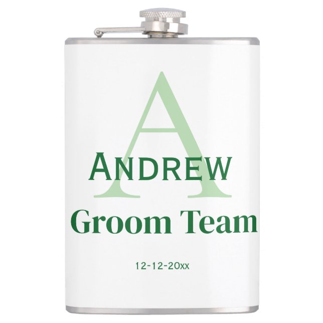 personalized simple monogram groom team groomsmen  flask (Front)
