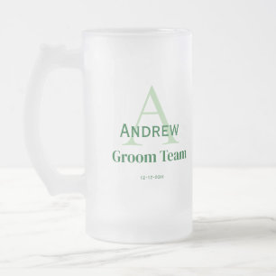personalized simple monogram groom team groomsmen frosted glass beer mug