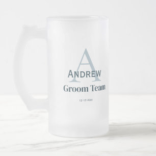 personalized simple monogram groom team groomsmen frosted glass beer mug
