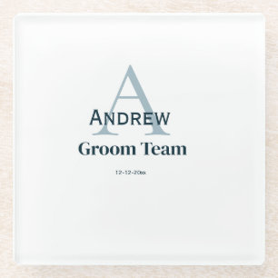personalized simple monogram groom team groomsmen  glass coaster