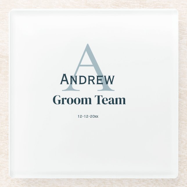 personalized simple monogram groom team groomsmen  glass coaster (Front)