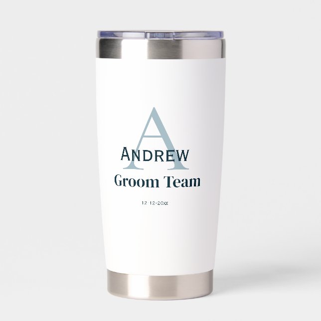 personalized simple monogram groom team groomsmen  insulated tumbler (Back)