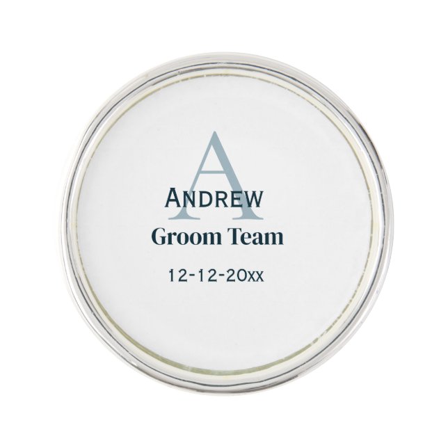 personalized simple monogram groom team groomsmen  lapel pin (Front)
