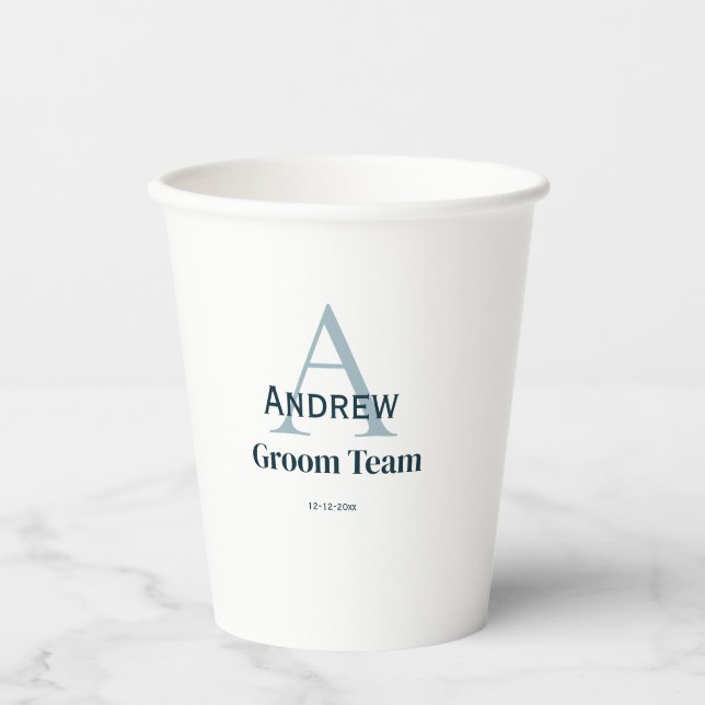 personalized simple monogram groom team groomsmen  paper cups (Front)