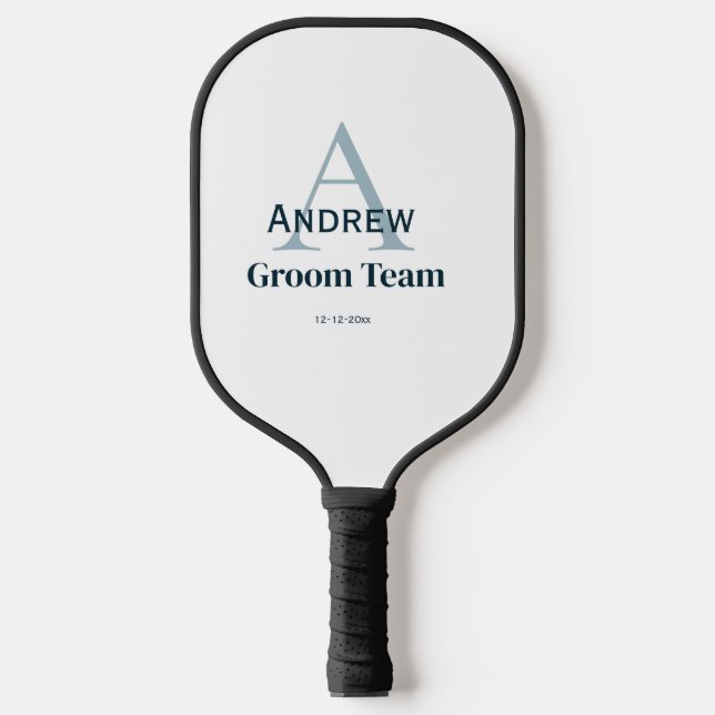 personalized simple monogram groom team groomsmen  pickleball paddle (Front)