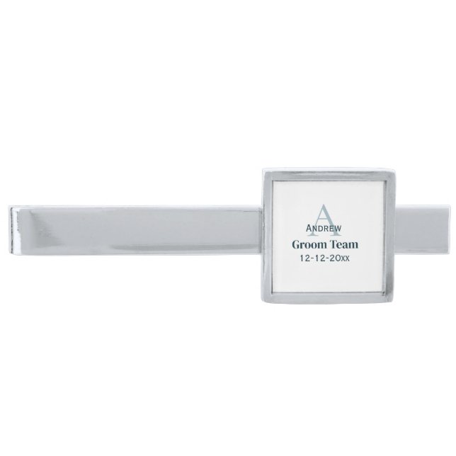 personalized simple monogram groom team groomsmen  silver finish tie bar (Front)