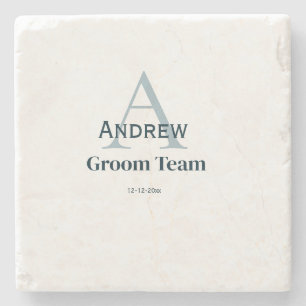 personalized simple monogram groom team groomsmen  stone coaster