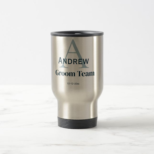 personalized simple monogram groom team groomsmen  travel mug (Center)