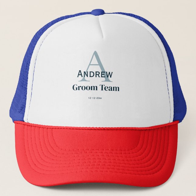 personalized simple monogram groom team groomsmen  trucker hat (Front)