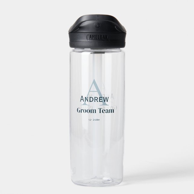 personalized simple monogram groom team groomsmen  water bottle (Back)