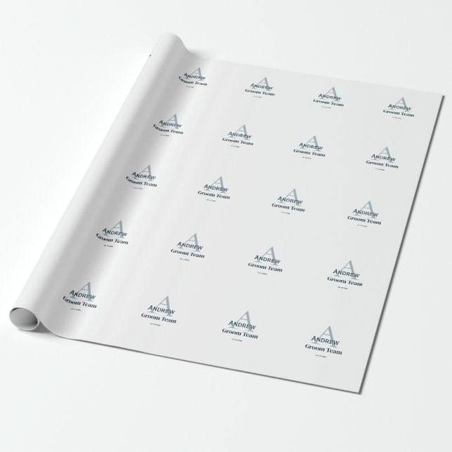 personalized simple monogram groom team groomsmen  wrapping paper (Unrolled)