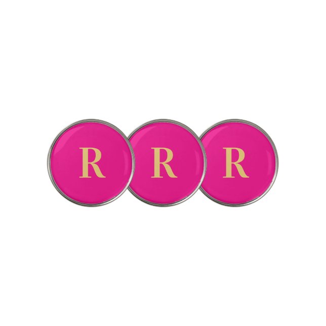 Personalized Simple Monogram Hot Pink Golf Ball Marker (3 Up)