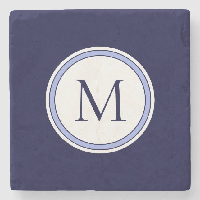Personalized Simple Monogram Initial | Blue Stone Coaster (Front)