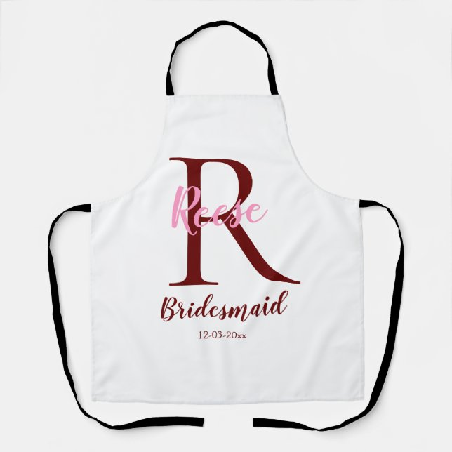 personalized simple monogram name bridesmaid date  apron (Front)
