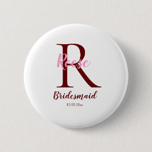 personalized simple monogram name bridesmaid date  button
