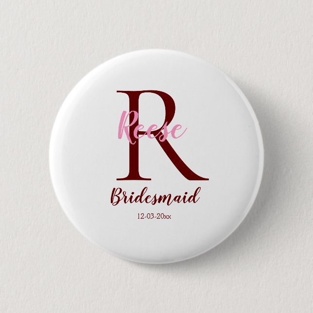 personalized simple monogram name bridesmaid date  button (Front)