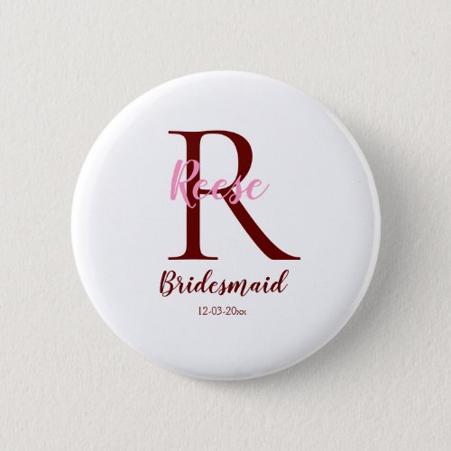 personalized simple monogram name bridesmaid date  button