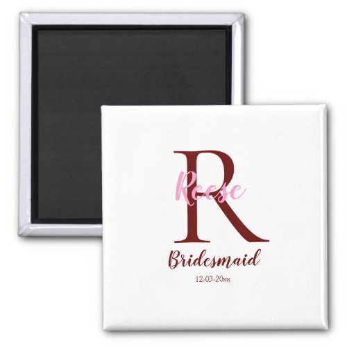 personalized simple monogram name bridesmaid date  magnet