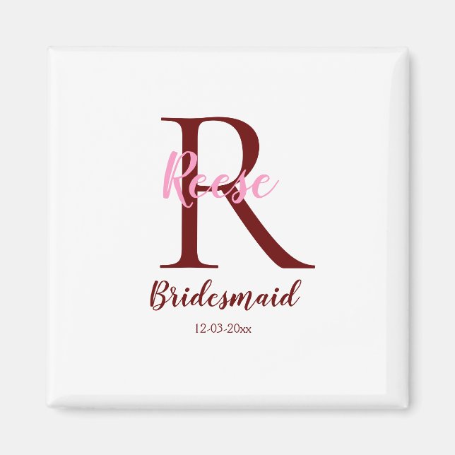personalized simple monogram name bridesmaid date  magnet (Front)