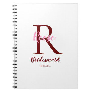 personalized simple monogram name bridesmaid date  notebook
