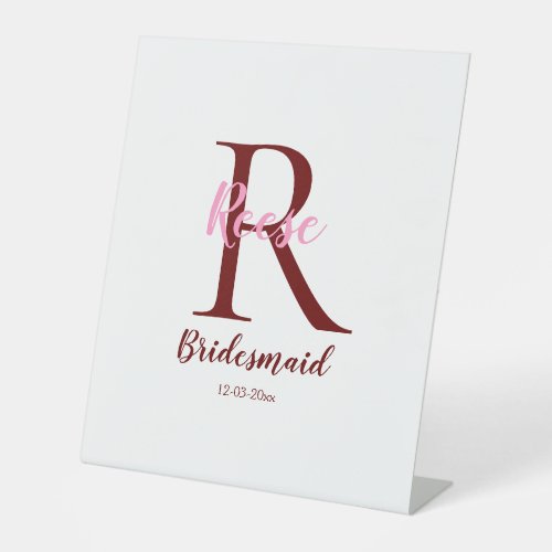 personalized simple monogram name bridesmaid date  pedestal sign