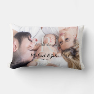 personalized simple monogram name first christmas lumbar pillow
