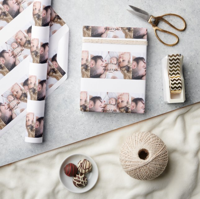 personalized simple monogram name first christmas  wrapping paper (Crafts)