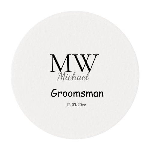 personalized simple monogram name groomsman  edible frosting rounds