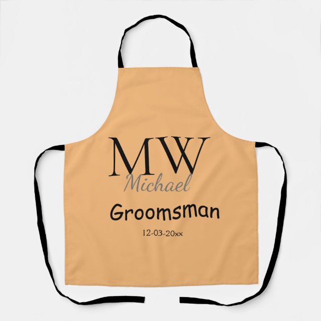 personalized simple monogram name groomsman minima apron (Front)