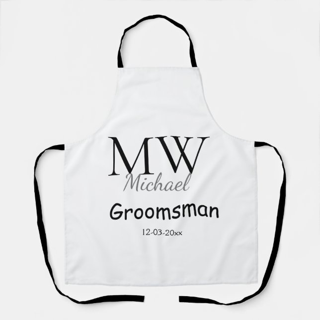 personalized simple monogram name groomsman minima apron (Front)