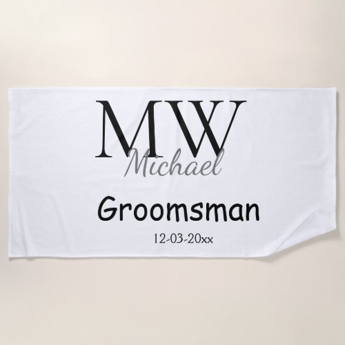 personalized simple monogram name groomsman minima beach towel