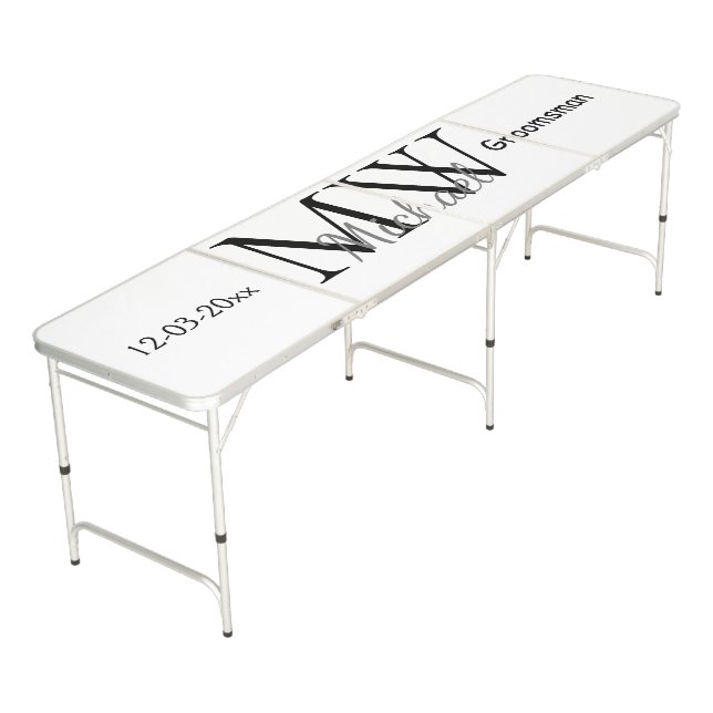 personalized simple monogram name groomsman minima beer pong table (Angled)
