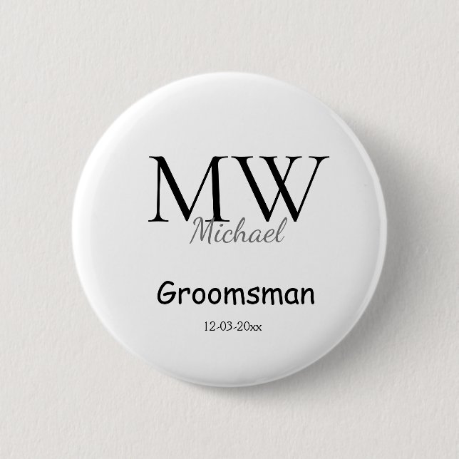 personalized simple monogram name groomsman minima button (Front)