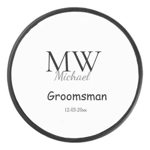 personalized simple monogram name groomsman minima hockey puck