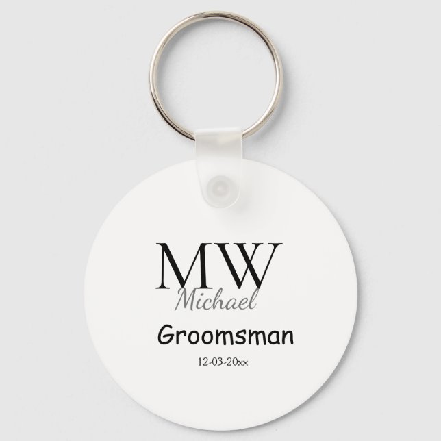 personalized simple monogram name groomsman minima keychain (Front)
