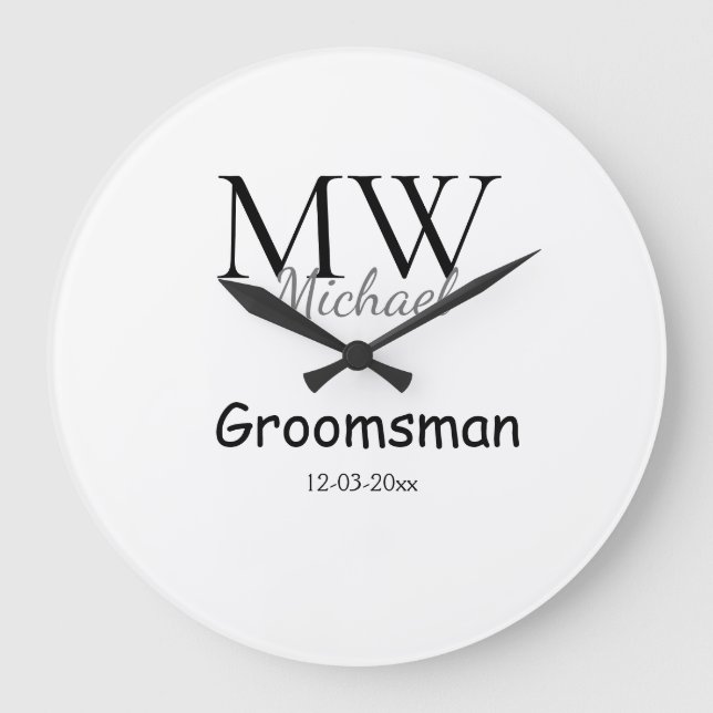 personalized simple monogram name groomsman minima large clock (Front)