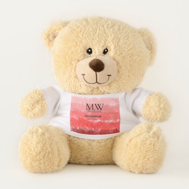 personalized simple monogram name groomsman minima teddy bear (Front)