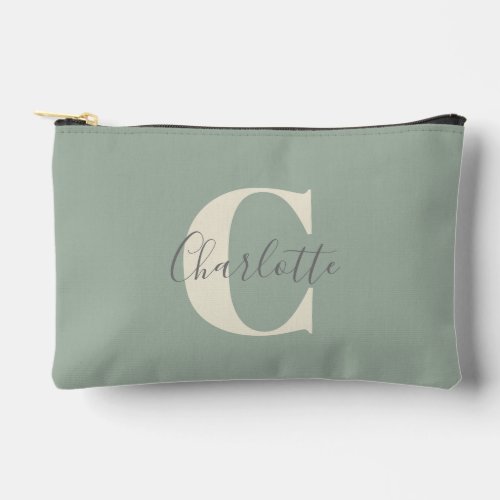 Personalized Simple Monogram Name Sage Stylish Accessory Pouch