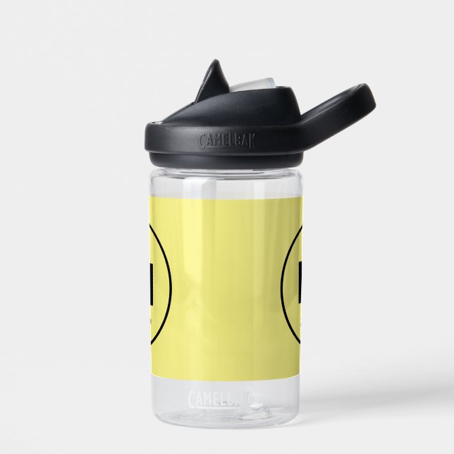 Personalized simple monogram yellow script kids  water bottle (Left)