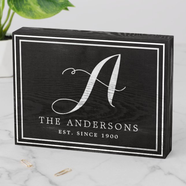 Personalized Simple Monogrammed Family Name House Wooden Box Sign (In Situ Horizontal)