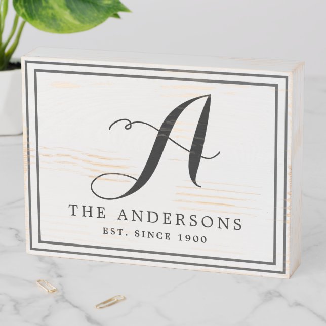 Personalized Simple Monogrammed Family Name House Wooden Box Sign (In Situ Horizontal)