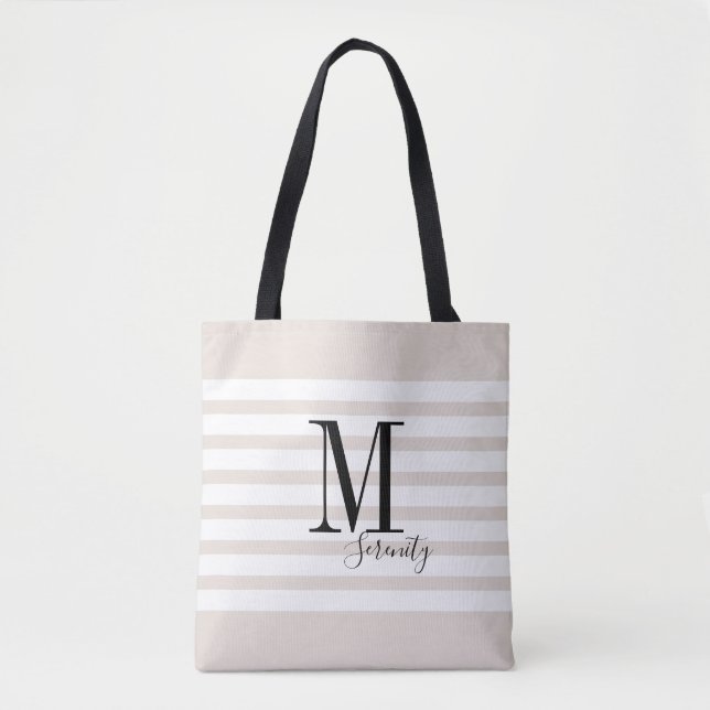 Personalized simple name and monogram beach tote bag (Front)