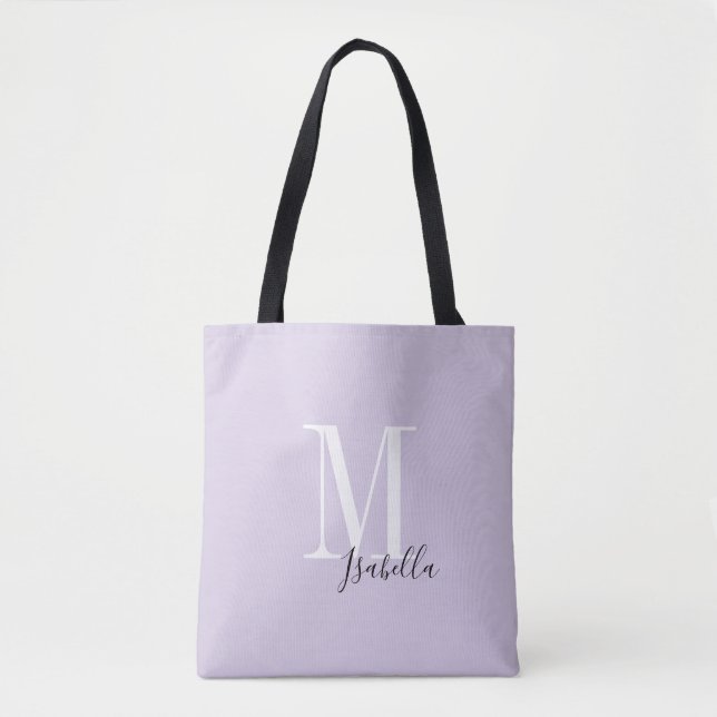 Personalized simple name and monogram purple tote bag (Front)