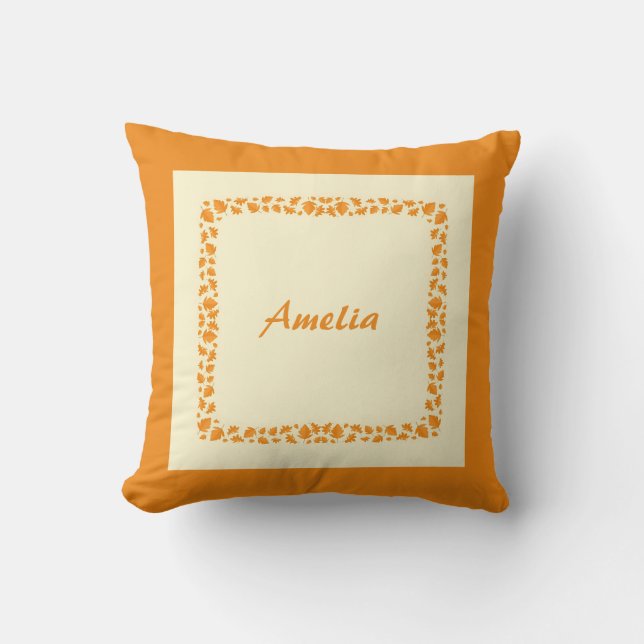 Personalized Simple Orange Fall Leaves Throw Pillow (Front)