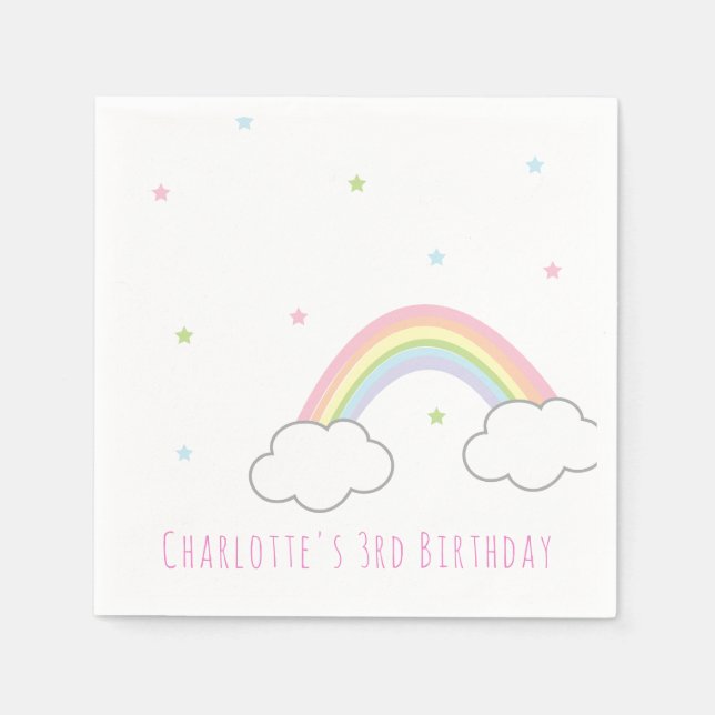 Personalized Simple Pastel Rainbow Cake Birthday Napkins (Front)