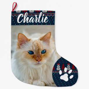 Personalized Simple Paw Pet Photo Monogram Name Large Christmas Stocking