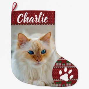 Personalized Simple Paw Pet Photo Monogram Name Large Christmas Stocking