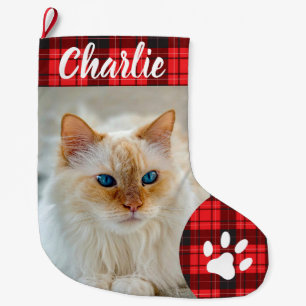 Personalized Simple Paw Pet Photo Monogram Name Large Christmas Stocking
