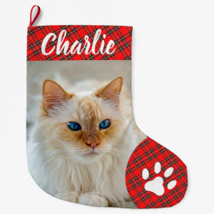 Personalized Simple Paw Pet Photo Monogram Name Large Christmas Stocking